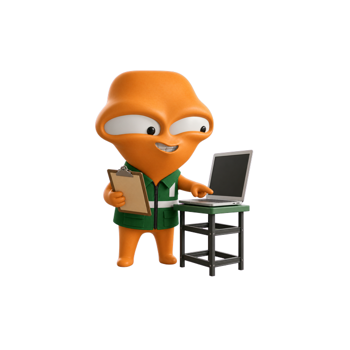綠在香港 mascot 檢查手提電腦和清單