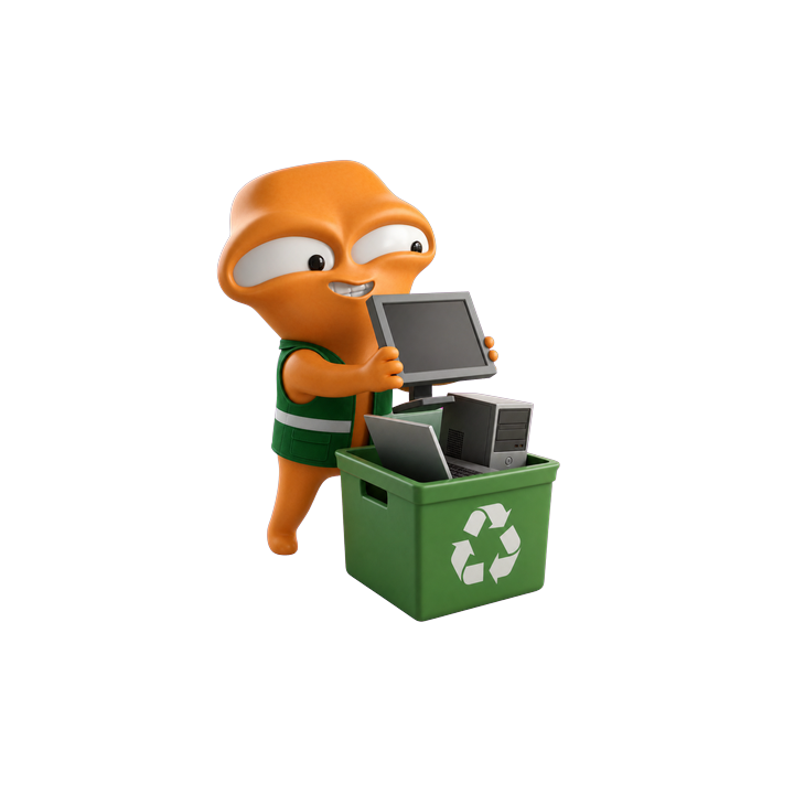 綠在香港 mascot 把電腦設備放入回收箱